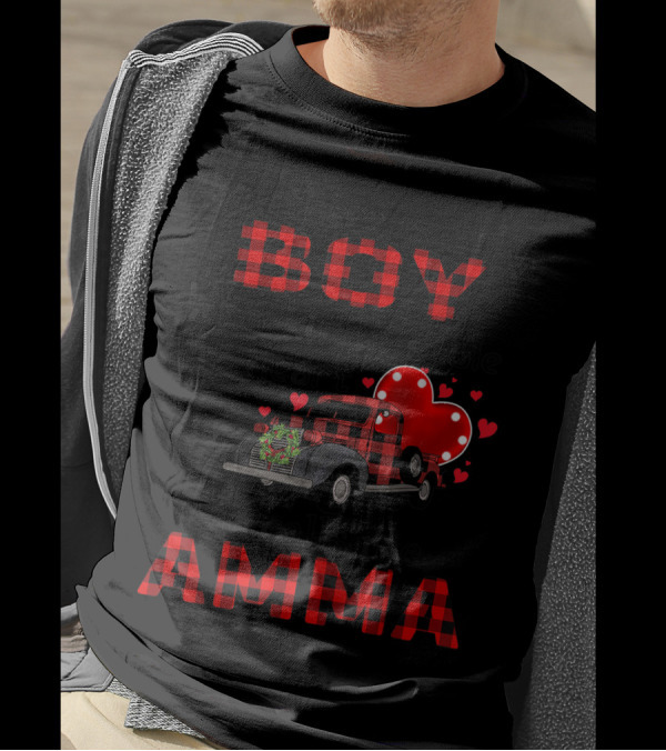 So There Is This Boy Who Kinda Stole My Heart He Calls Me Amma Red Plaid Truck Hearts T-Shirt