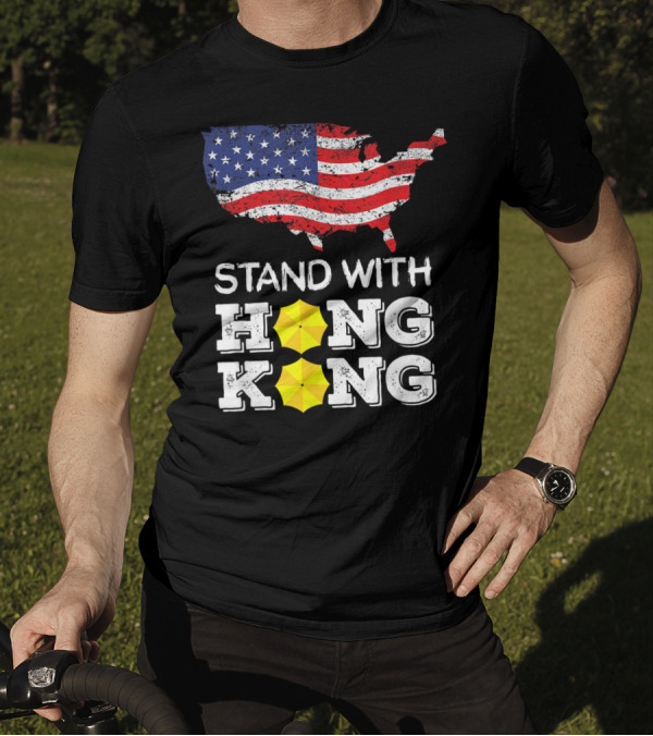 Stand With Hong Kong Strong American Flag Yellow Umbrella T-Shirt