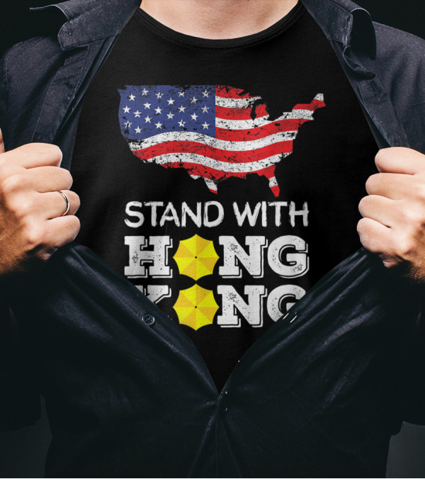 Stand With Hong Kong Strong American Flag Yellow Umbrella T-Shirt