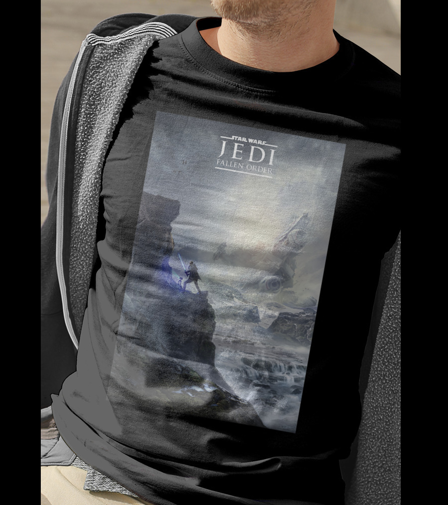 Star Wars Jedi Fallen Order Scenic Battle With Stormtrooper And Ruins T-Shirt