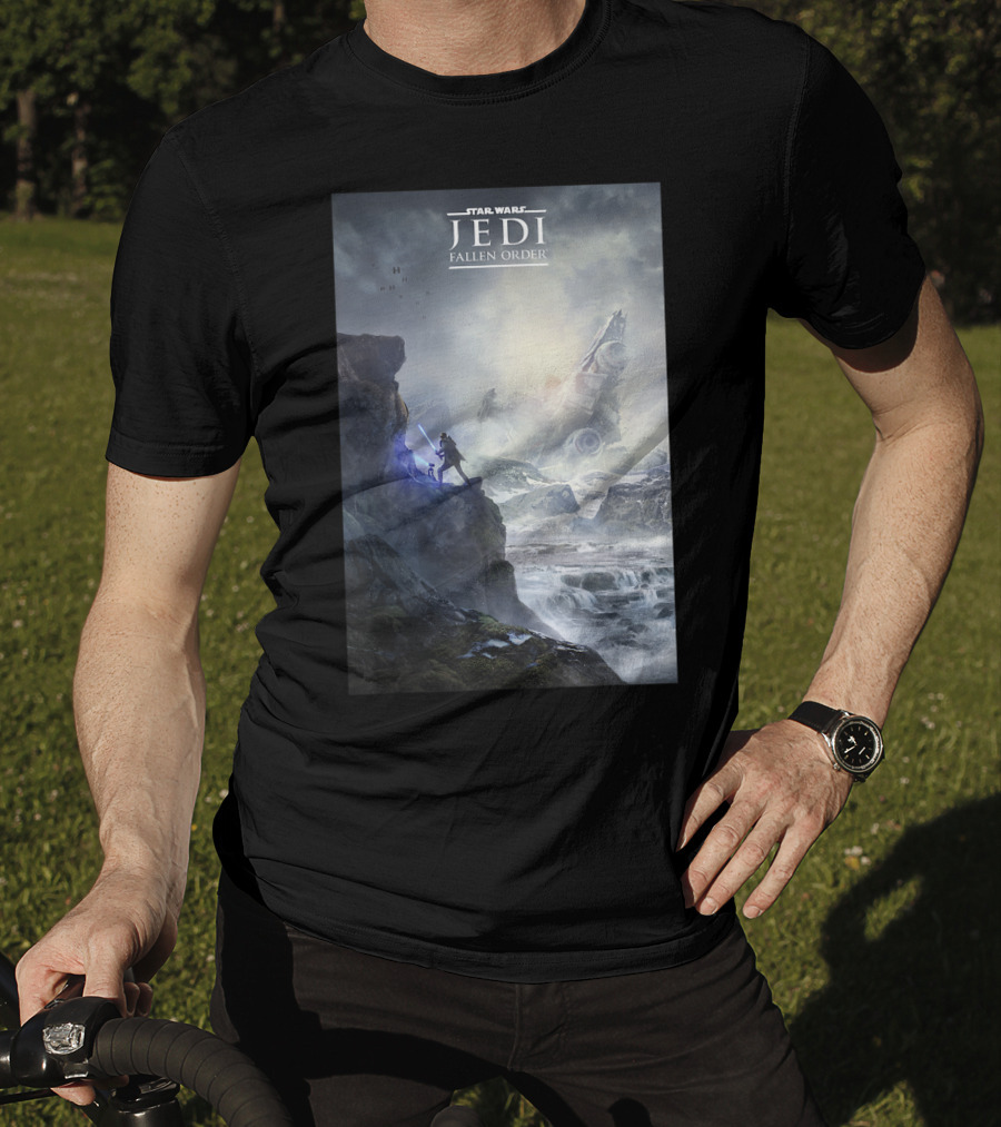 Star Wars Jedi Fallen Order Scenic Battle With Stormtrooper And Ruins T-Shirt