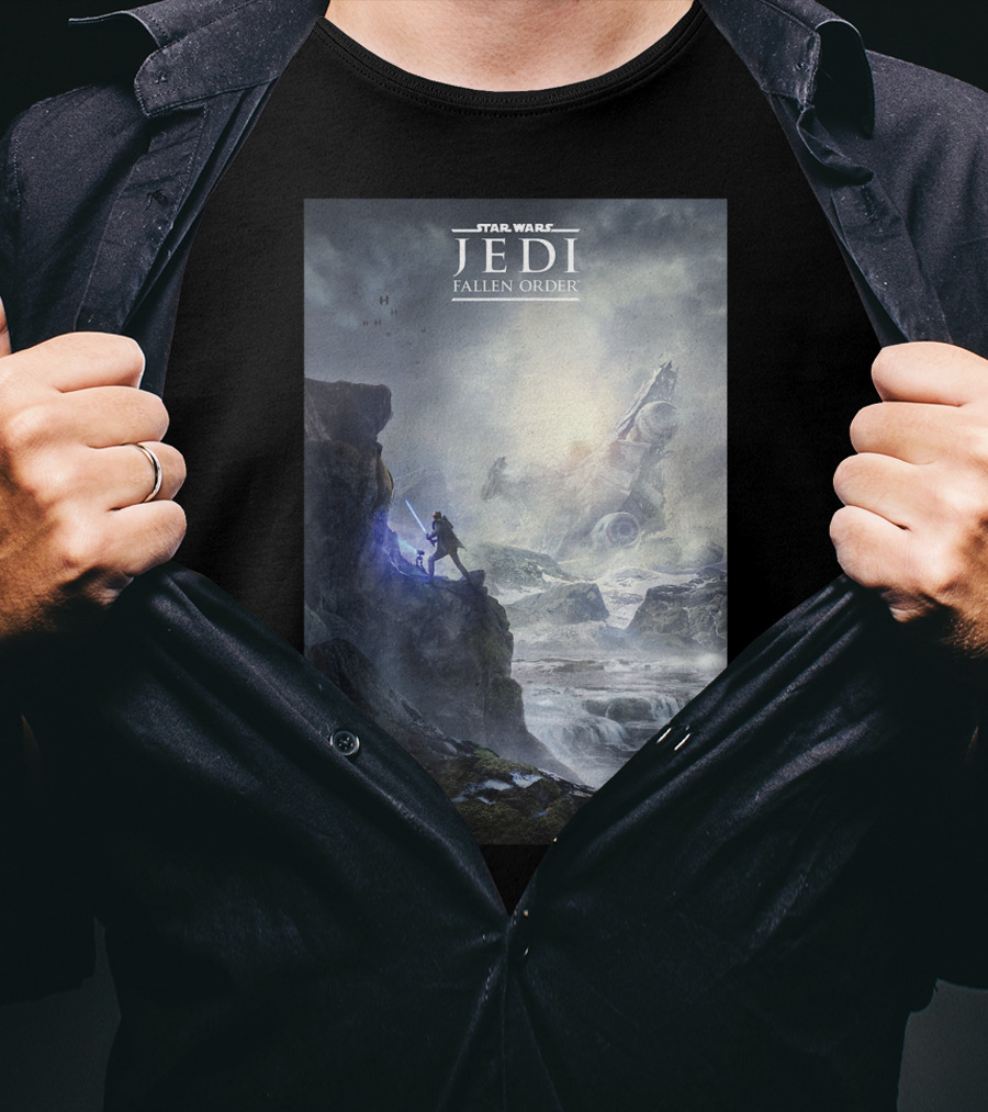 Star Wars Jedi Fallen Order Scenic Battle With Stormtrooper And Ruins T-Shirt