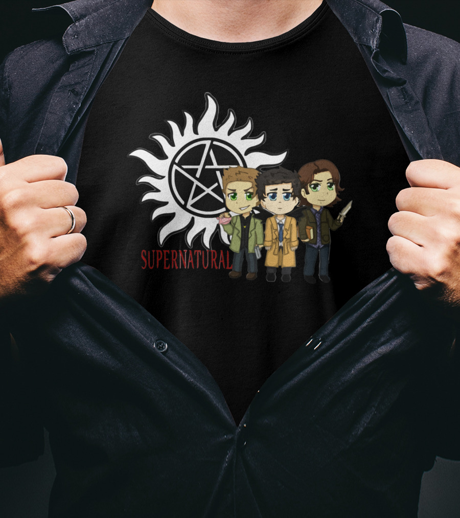 Supernatural Anti-Possession Symbol With Chibi Characters T-Shirt