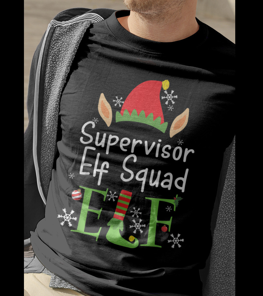 Supervisor Elf Squad Christmas Hat Snowflakes Ornaments T-Shirt
