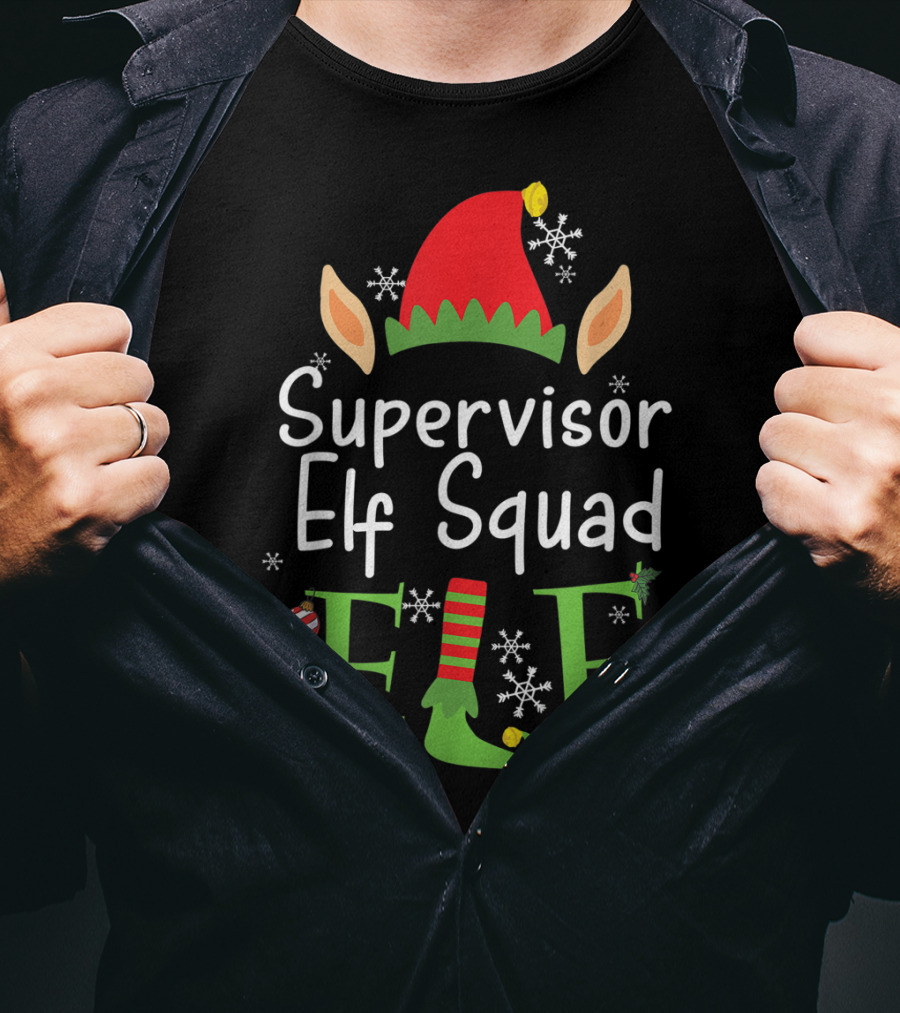 Supervisor Elf Squad Christmas Hat Snowflakes Ornaments T-Shirt