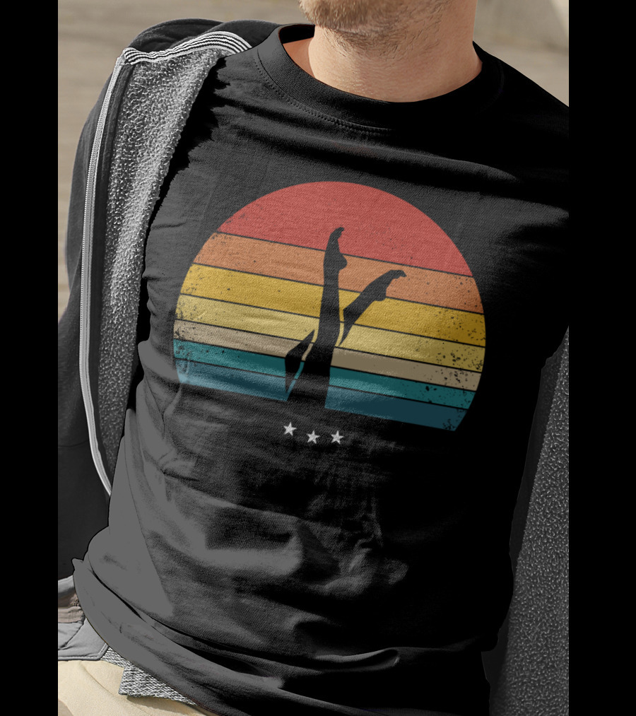 Retro Synchronized Swimming Legs Silhouette With Vintage Sunset Stripes And Stars T-Shirt