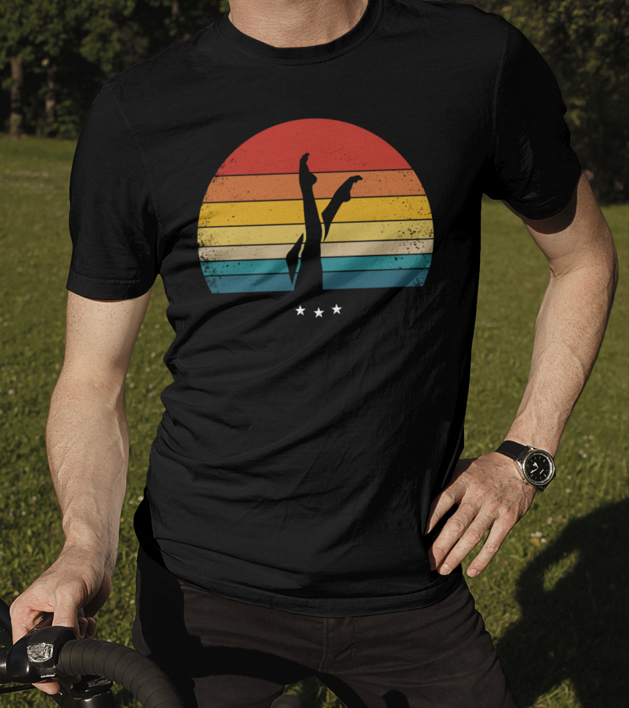 Retro Synchronized Swimming Legs Silhouette With Vintage Sunset Stripes And Stars T-Shirt
