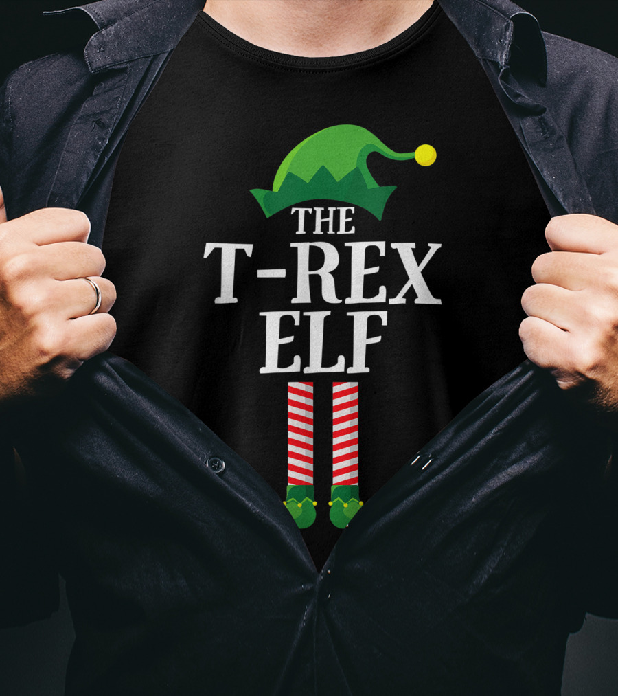 The T Rex Elf Matching Family Group Christmas Costume T-Shirt
