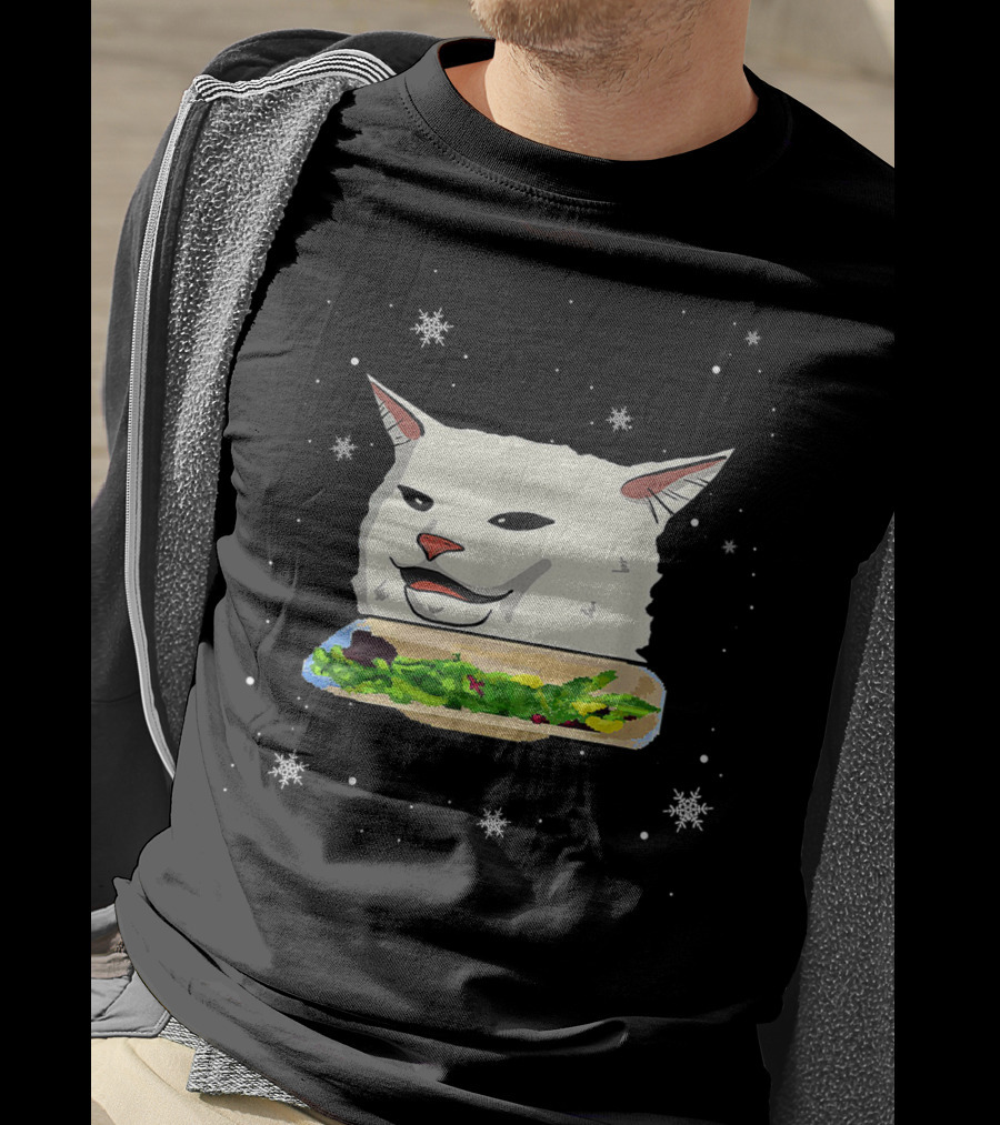 Table Cat Smudge The Cat Meme Snowflakes Salad T-Shirt