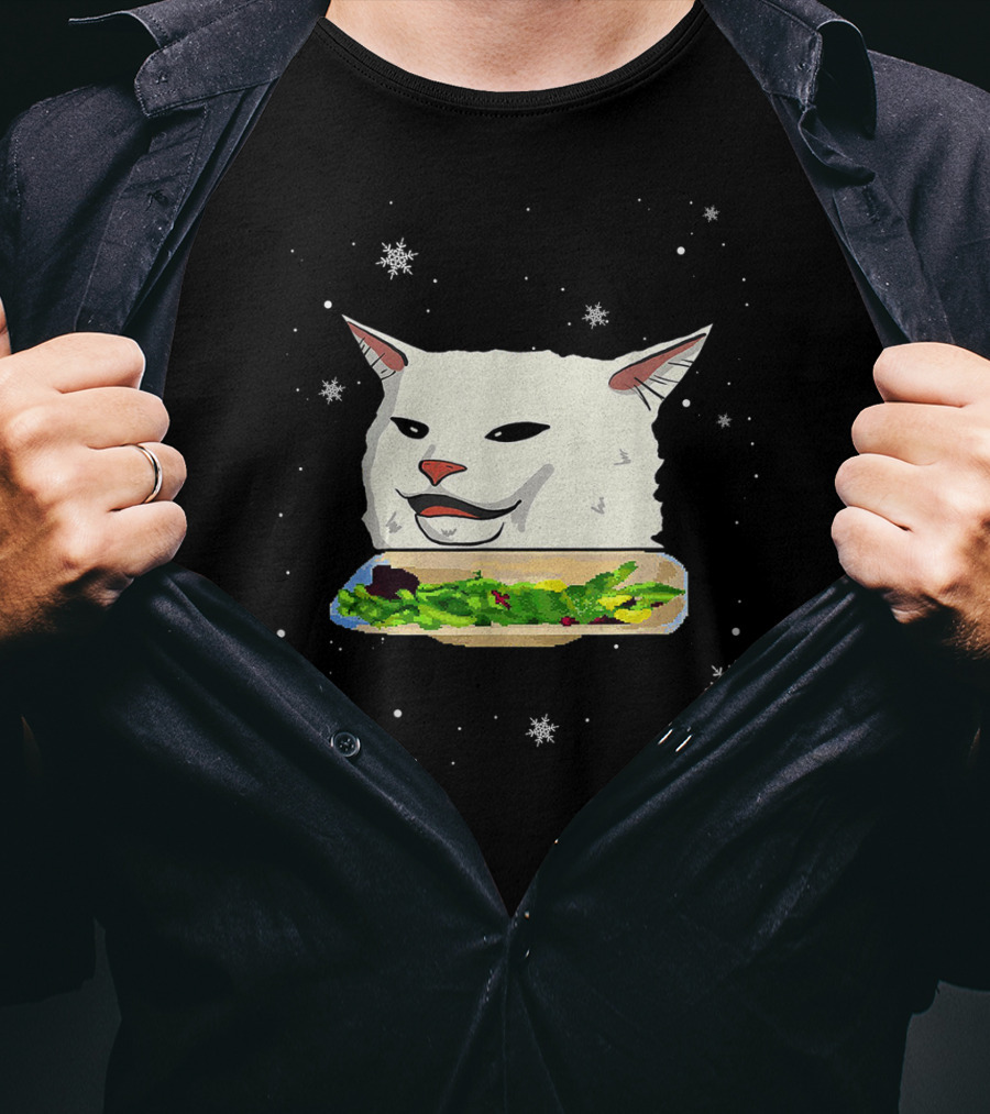 Table Cat Smudge The Cat Meme Snowflakes Salad T-Shirt