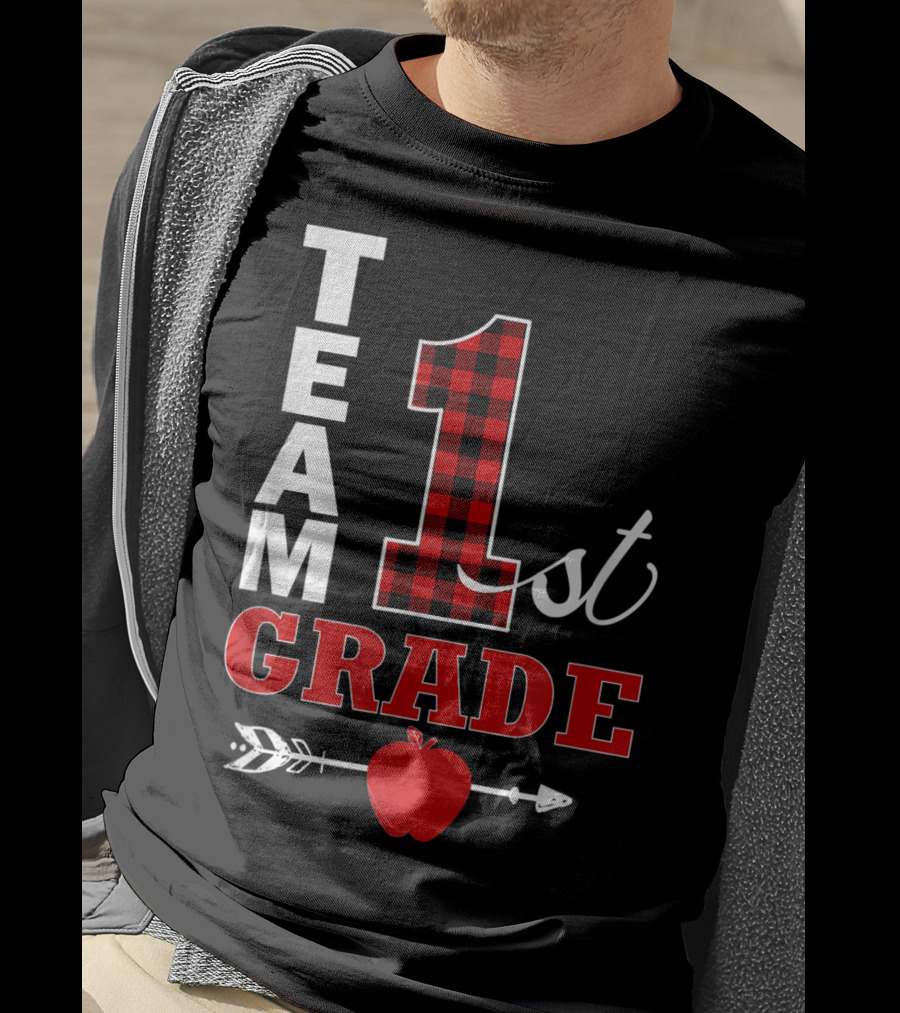 Team 1st Grade Lumberjack Plaid Teacher Arrow Apple T-Shirt
