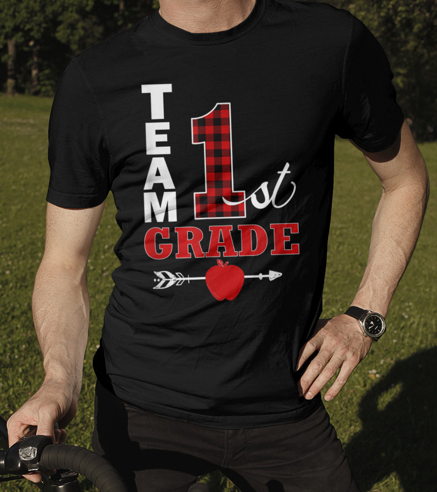 Team 1st Grade Lumberjack Plaid Teacher Arrow Apple T-Shirt