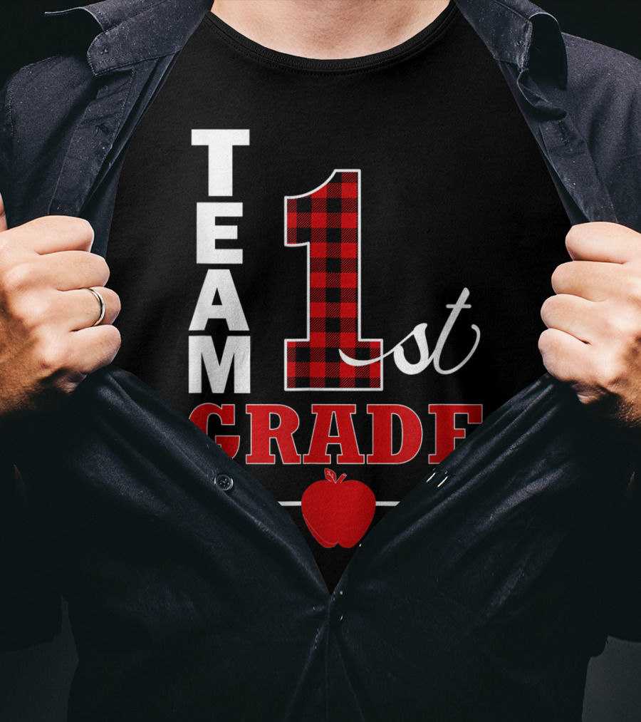 Team 1st Grade Lumberjack Plaid Teacher Arrow Apple T-Shirt