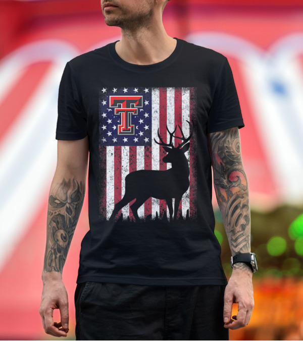 Premium T-Shirt: Texas Tech Red Raiders American Flag Deer T-Shirt Texas Tech Red Raiders American Flag Deer T-Shirt