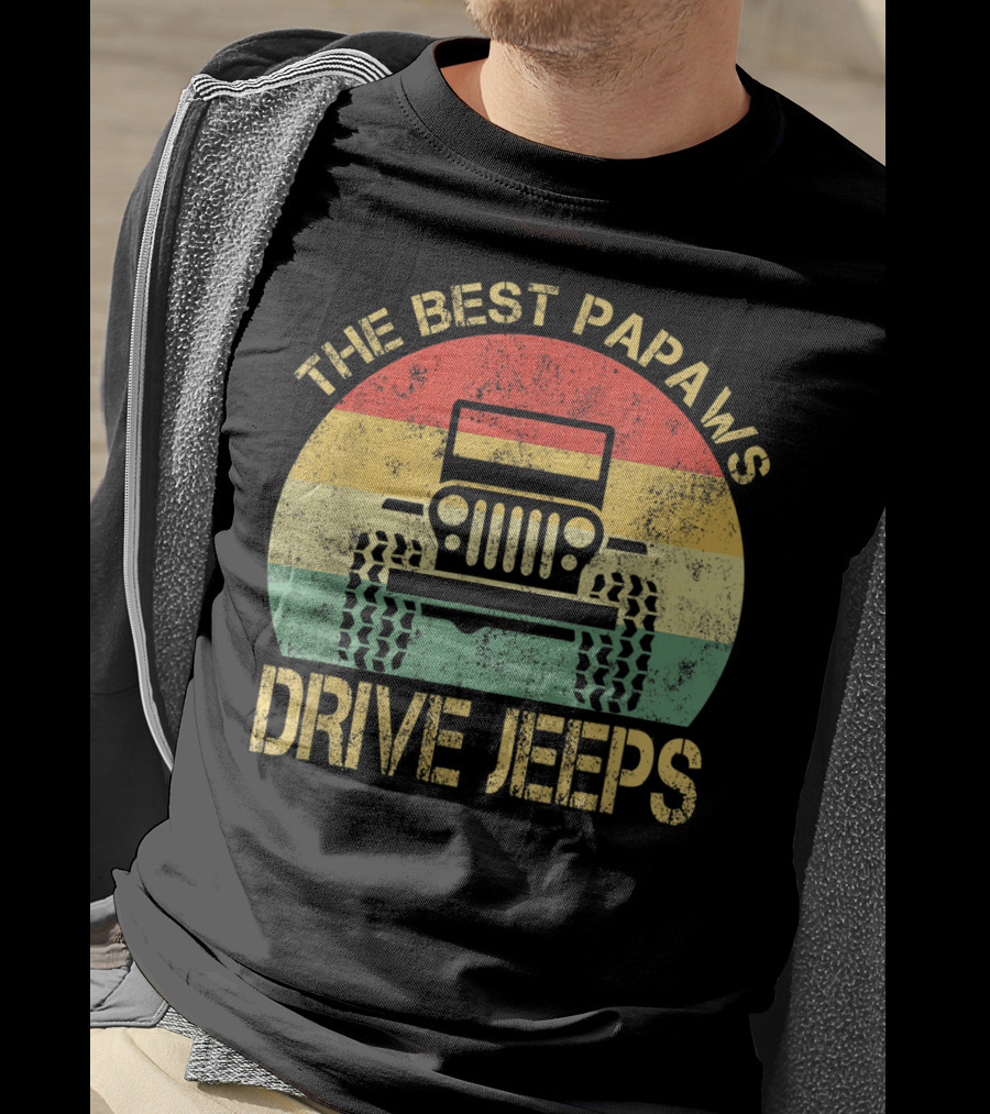 The Best Papaws Drive Jeeps Retro Striped T-Shirt