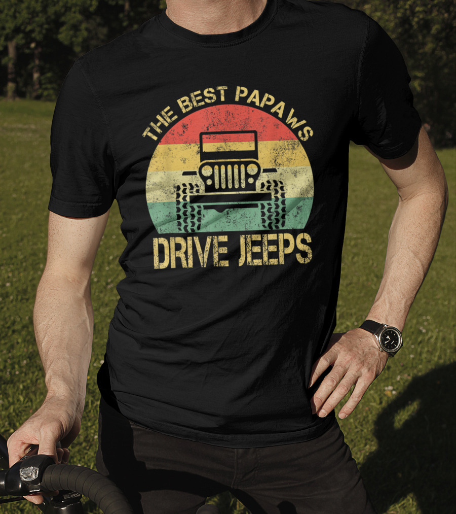 The Best Papaws Drive Jeeps Retro Striped T-Shirt