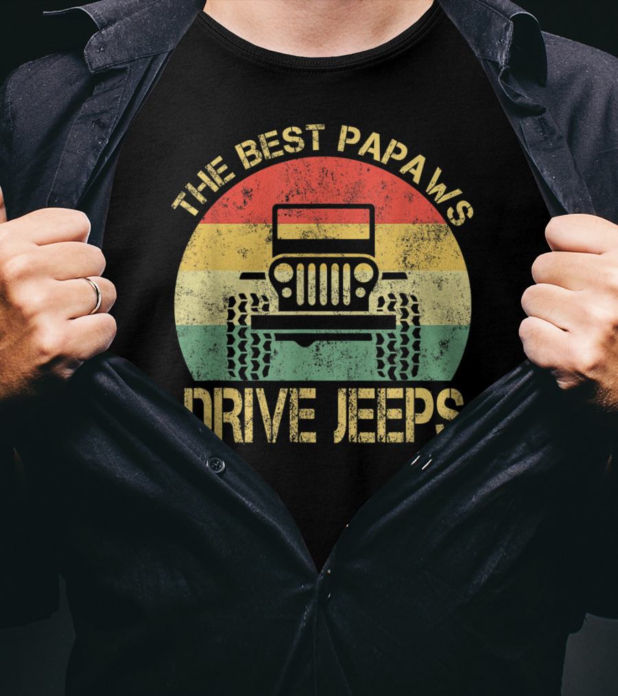 The Best Papaws Drive Jeeps Retro Striped T-Shirt