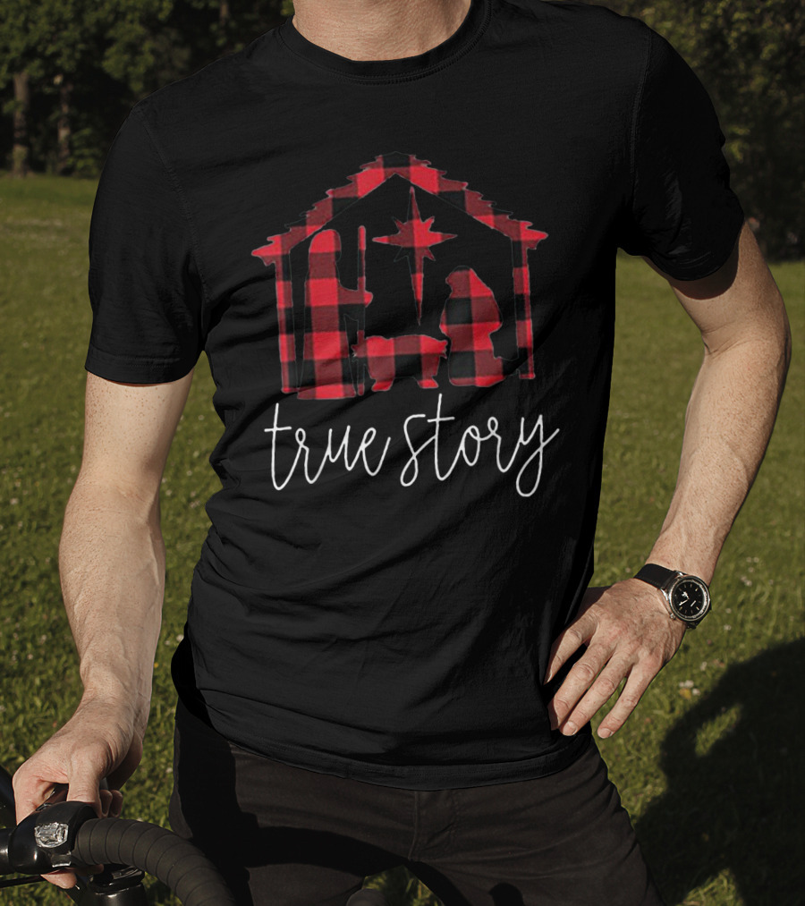 True Story Nativity Scene Red Plaid T-Shirt