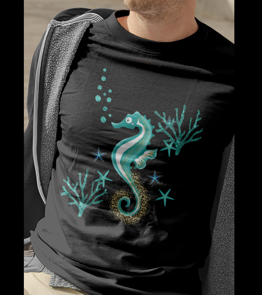 Turquoise Seahorse Ocean Coral And Starfish T-Shirt