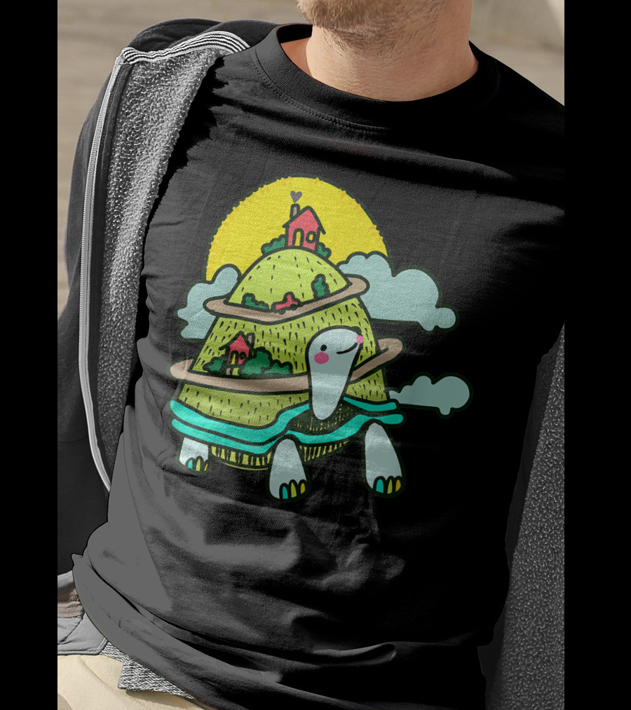 Turtle Life On A Mountain Path With Houses And Sun T-Shirt