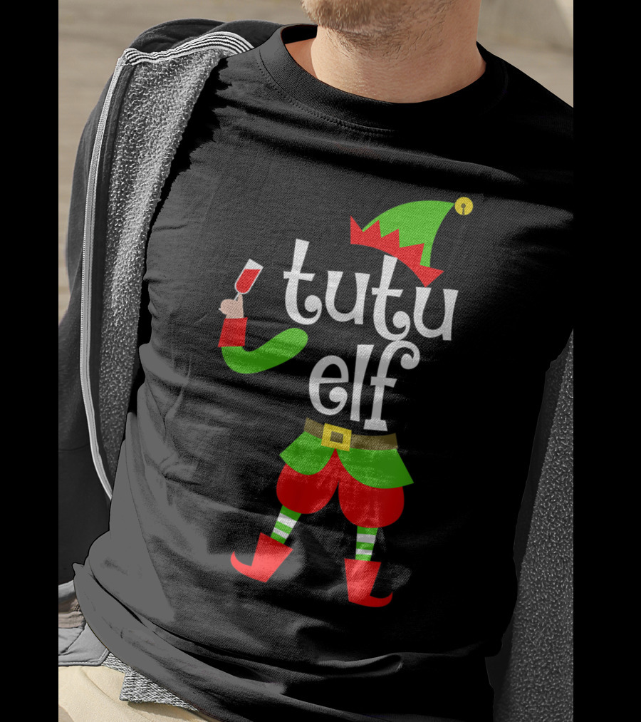 Tutu Elf Holding Wine Glass Christmas Costume T-Shirt