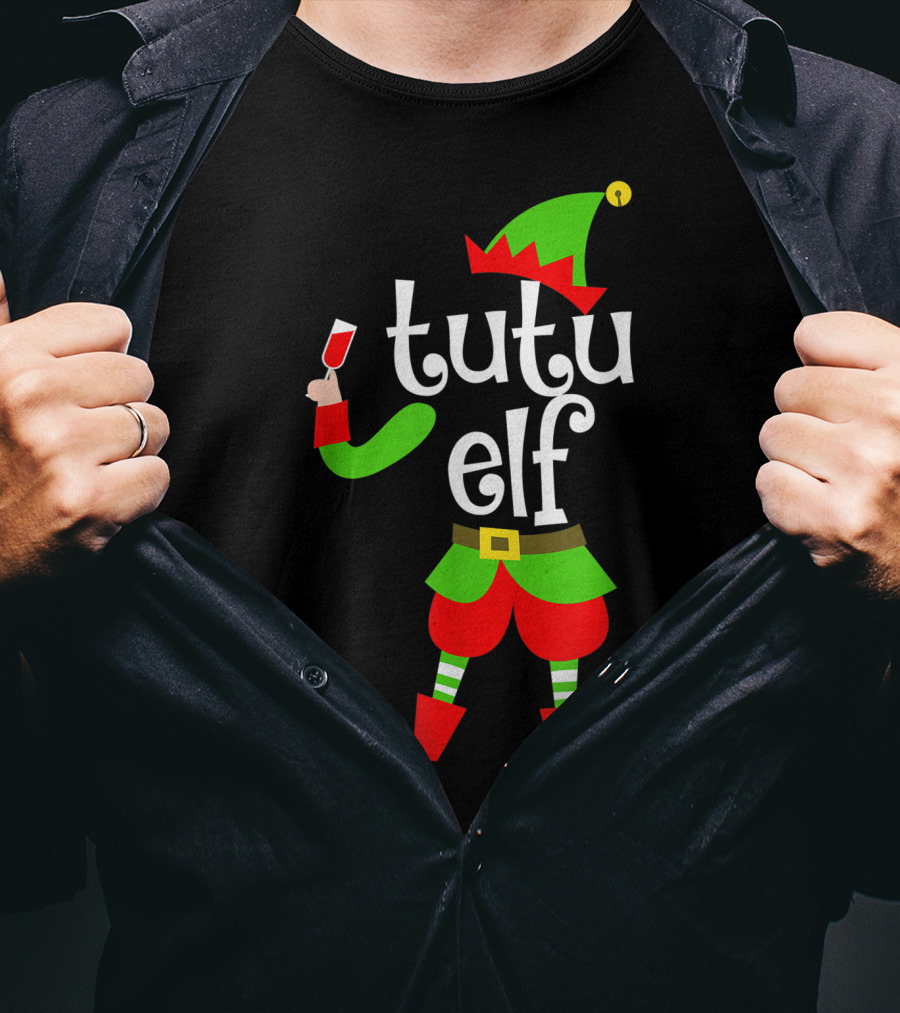 Tutu Elf Holding Wine Glass Christmas Costume T-Shirt