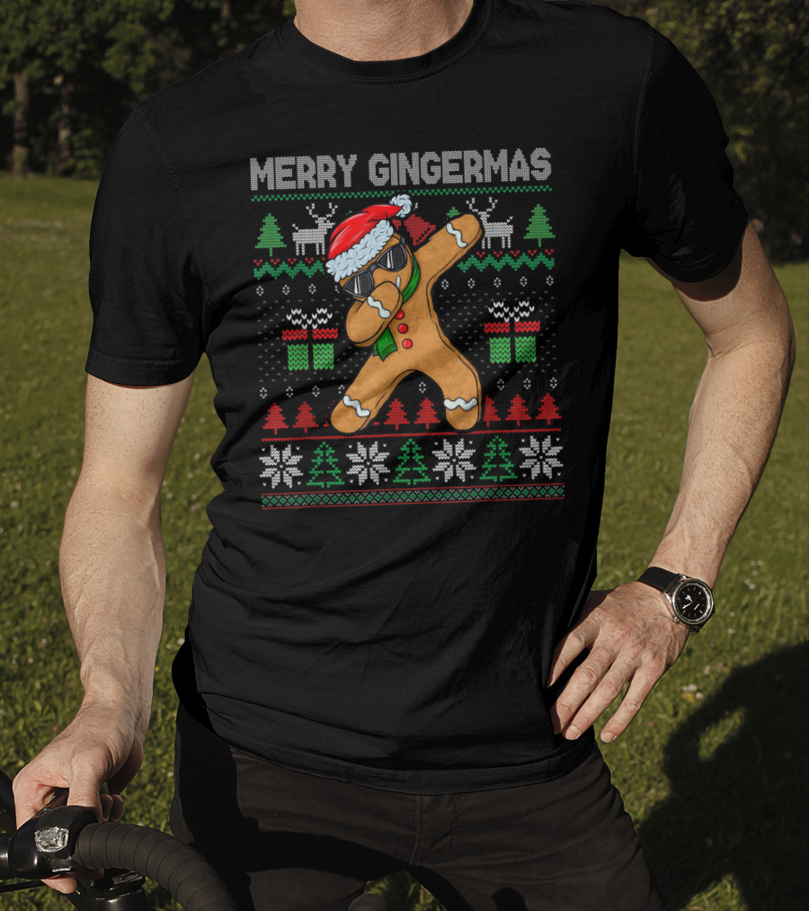 Merry Gingermas Ugly Dabbing Gingerbread Funny Santa Christmas T-Shirt