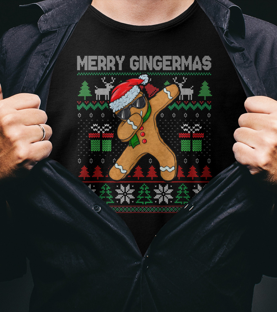 Merry Gingermas Ugly Dabbing Gingerbread Funny Santa Christmas T-Shirt