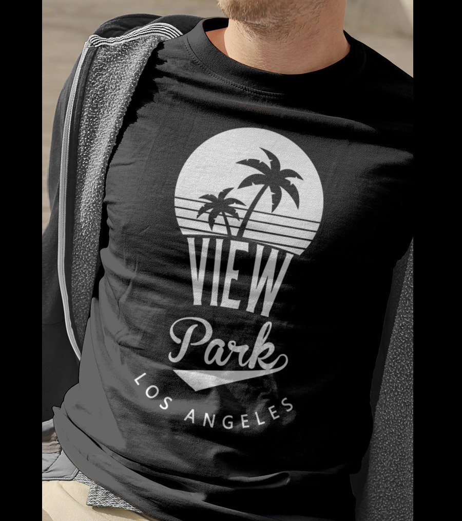View Park Los Angeles Palm Trees Retro Sunset T-Shirt