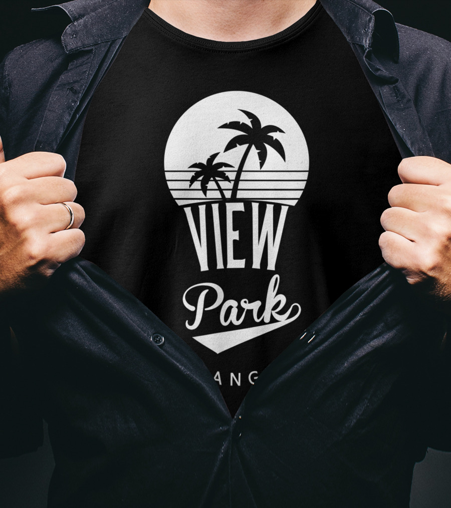 View Park Los Angeles Palm Trees Retro Sunset T-Shirt