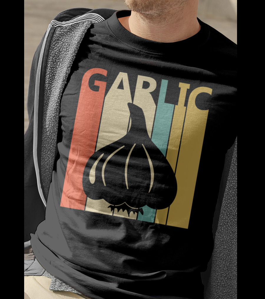 Vintage Garlic Lover Retro Stripes T-Shirt