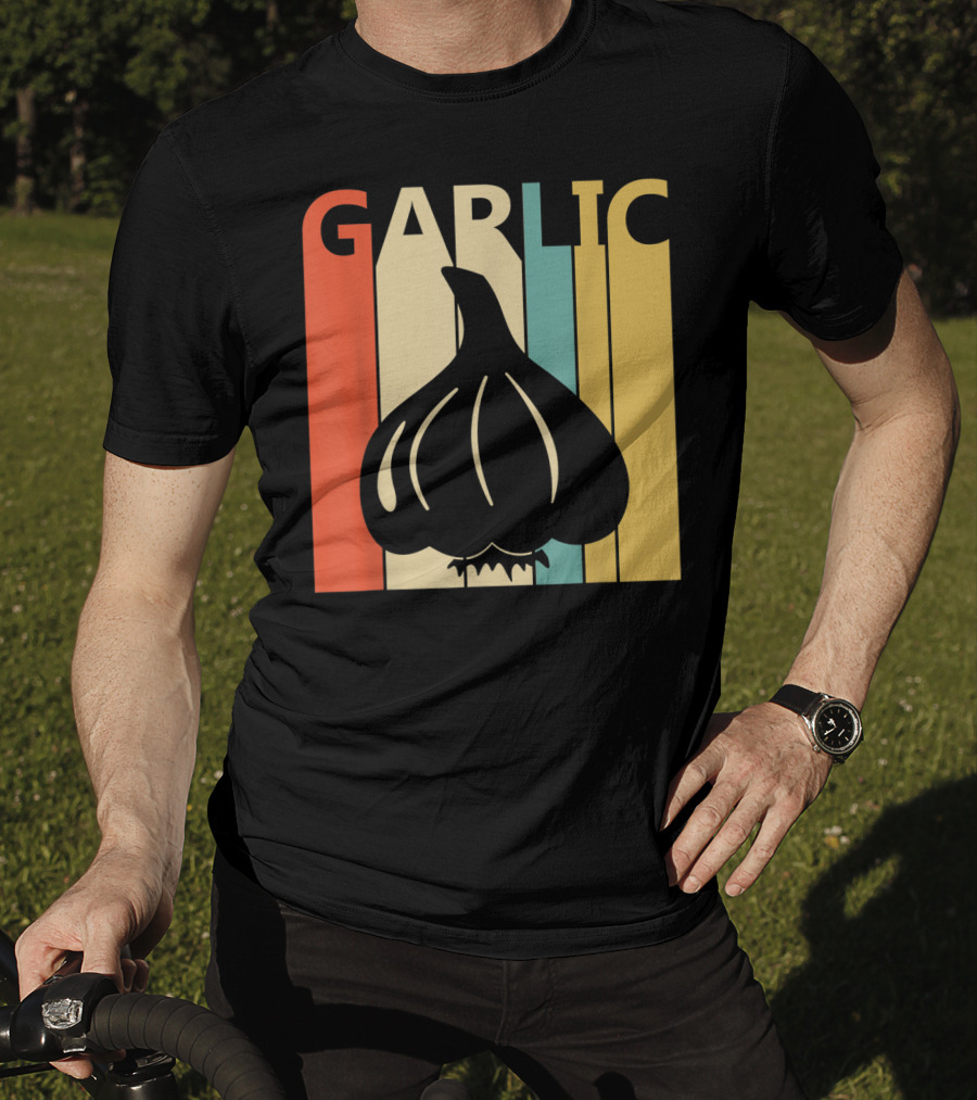 Vintage Garlic Lover Retro Stripes T-Shirt