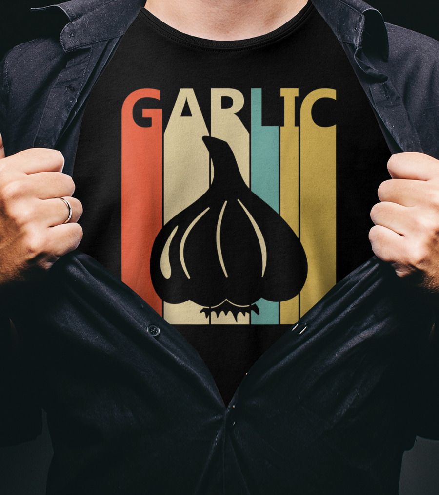Vintage Garlic Lover Retro Stripes T-Shirt
