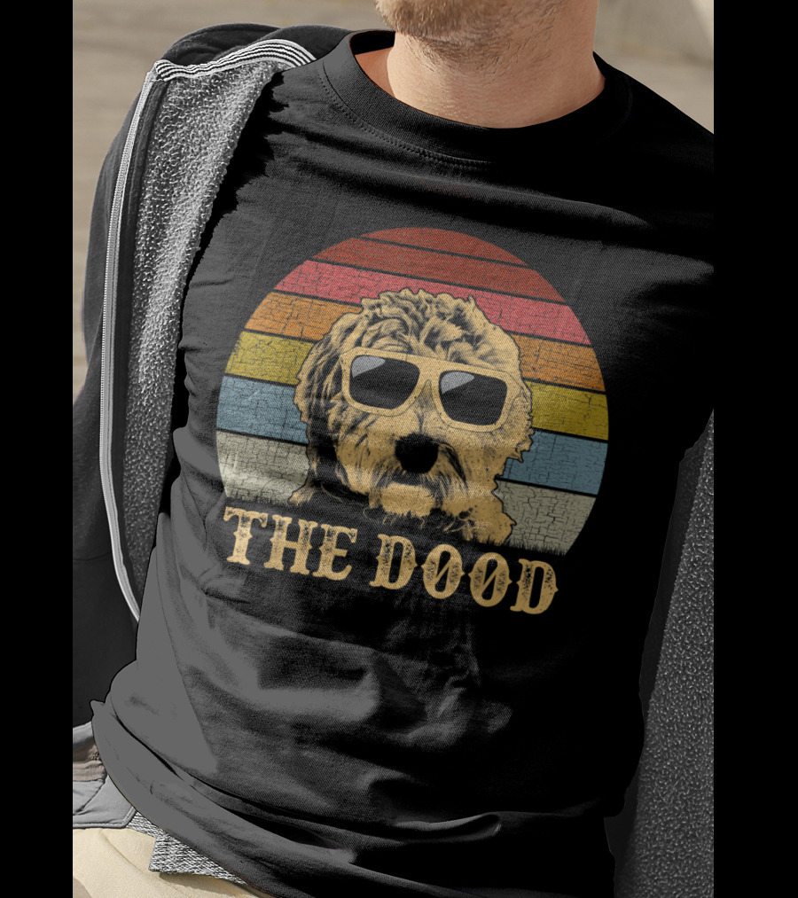 Vintage The Dood Goldendoodle Retro Stripes Sunglasses T-Shirt
