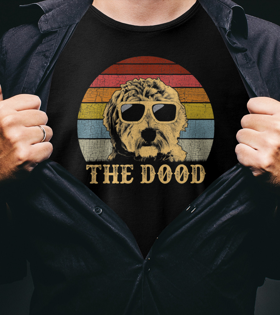 Vintage The Dood Goldendoodle Retro Stripes Sunglasses T-Shirt