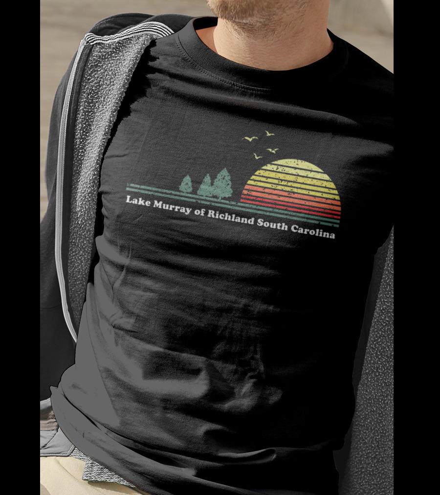 Vintage Lake Murray Of Richland South Carolina Sunset Scene With Trees And Birds T-Shirt