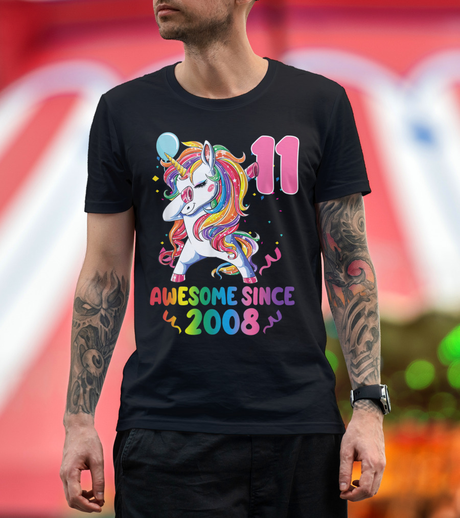 11 Years Old Awesome Since 2008 Birthday Party Unicorn T-Shirt