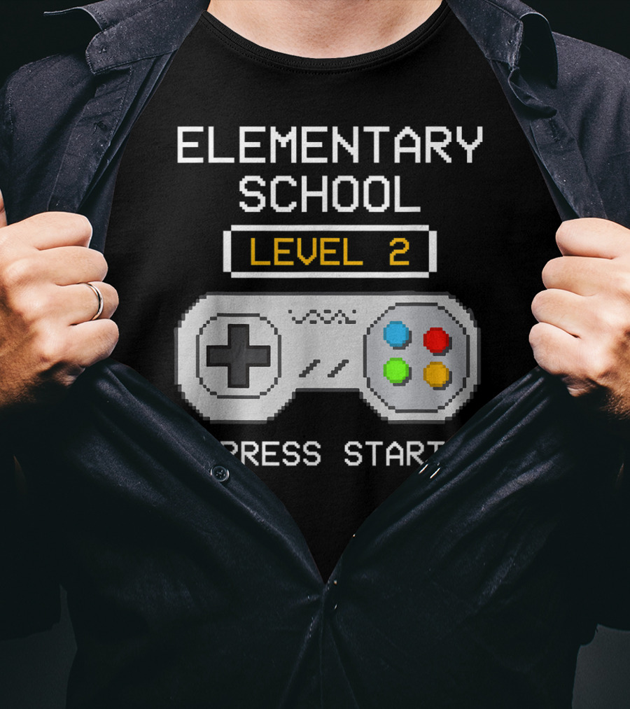 Elementary School Level 2 Press Start Gamer Back To School Game T-Shirt