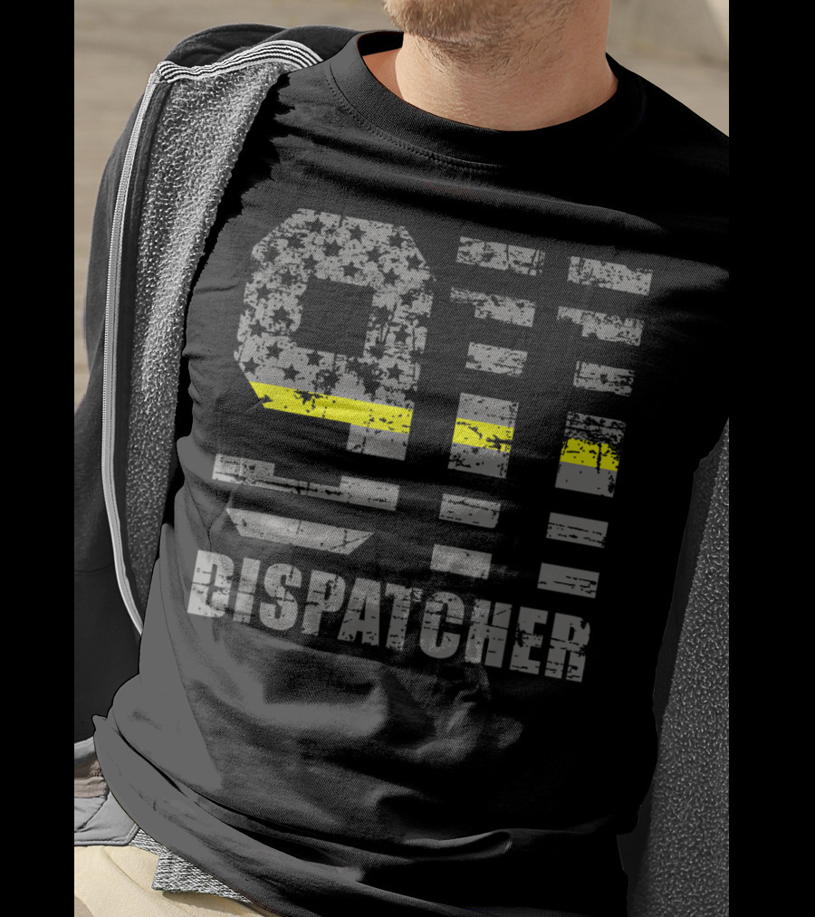 911 Dispatcher Thin Yellow Line Distressed Flag T-Shirt