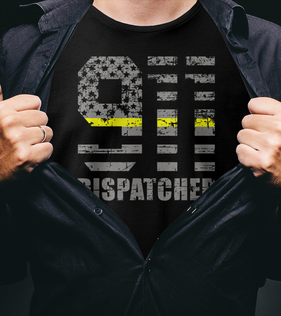 911 Dispatcher Thin Yellow Line Distressed Flag T-Shirt