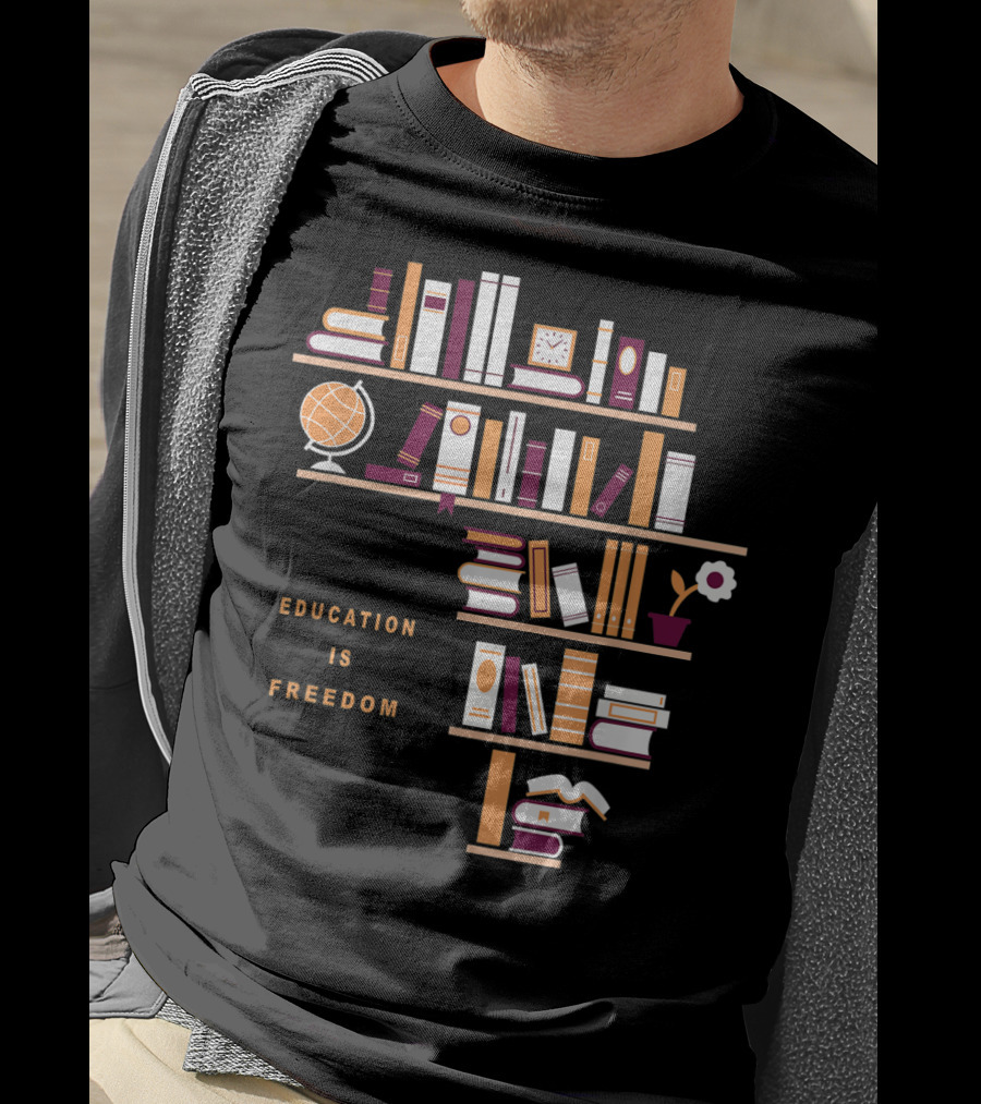 Education Is Freedom Africa Library Books Globe And Flower T-Shirt