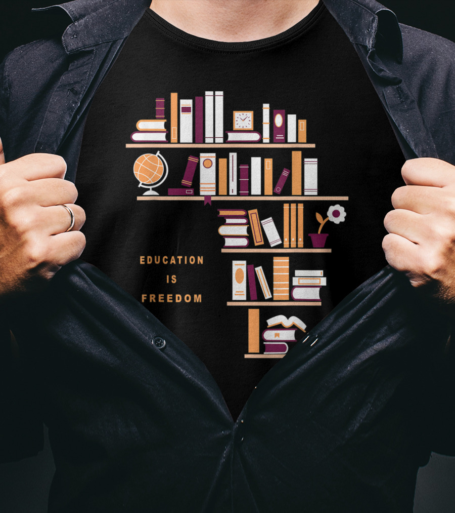 Education Is Freedom Africa Library Books Globe And Flower T-Shirt