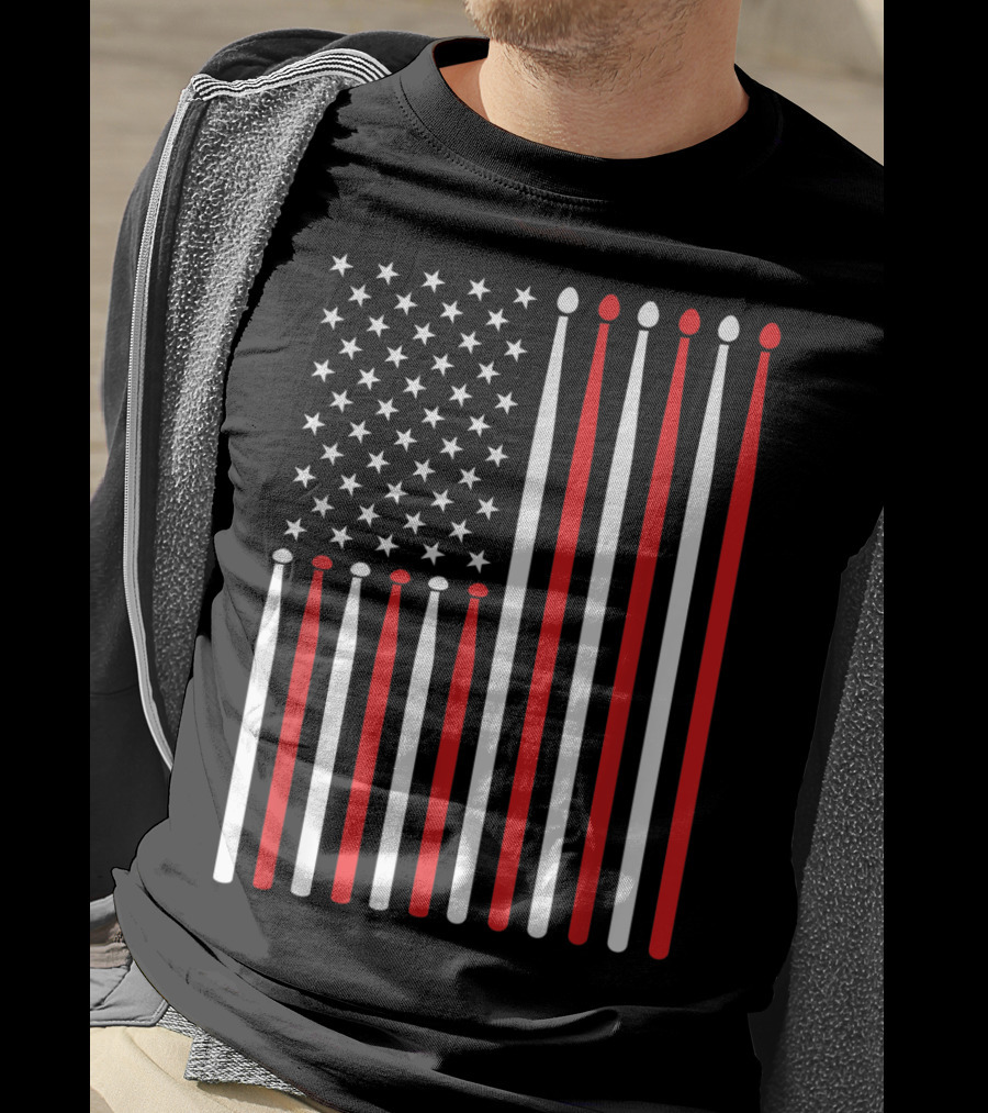 American Flag Drumsticks USA Drummer Musicians Patriotic T-Shirt