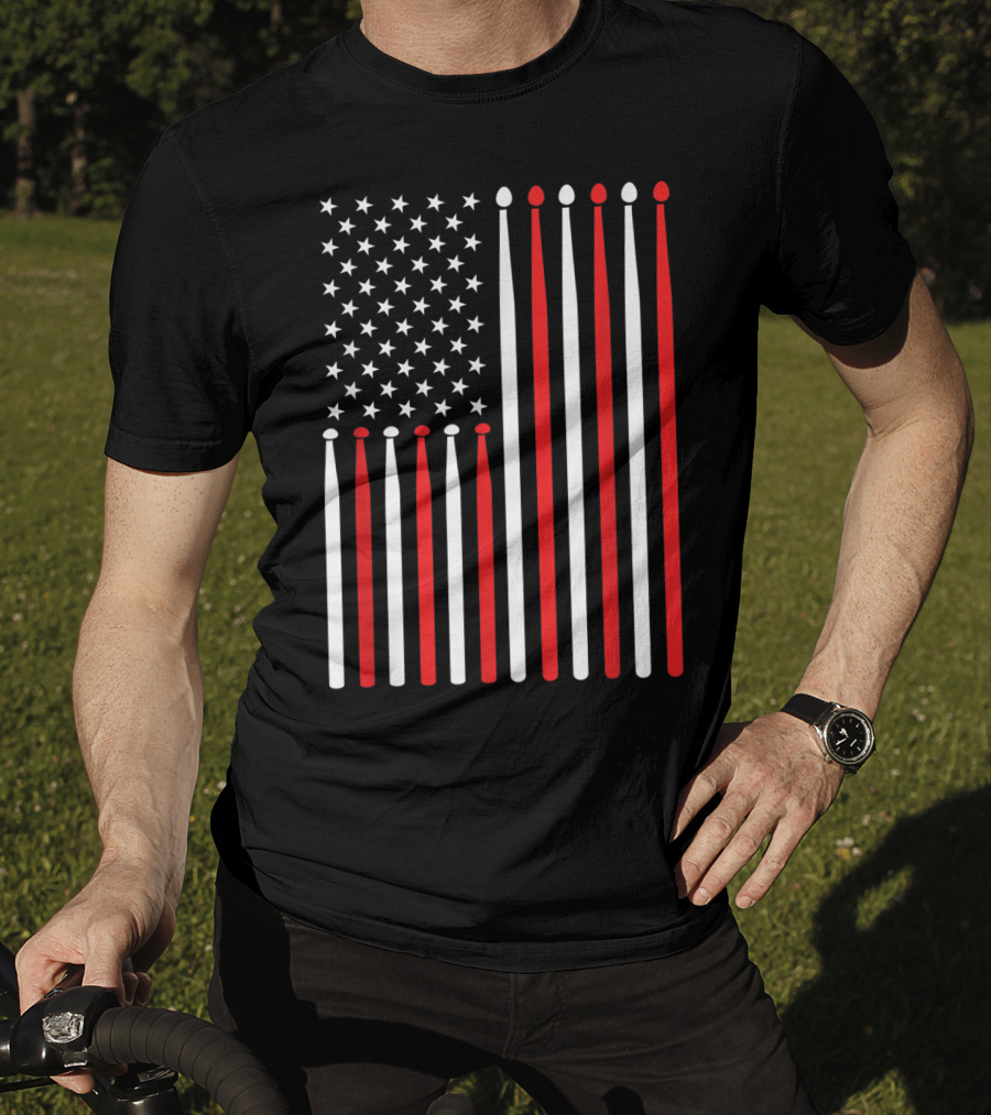 American Flag Drumsticks USA Drummer Musicians Patriotic T-Shirt