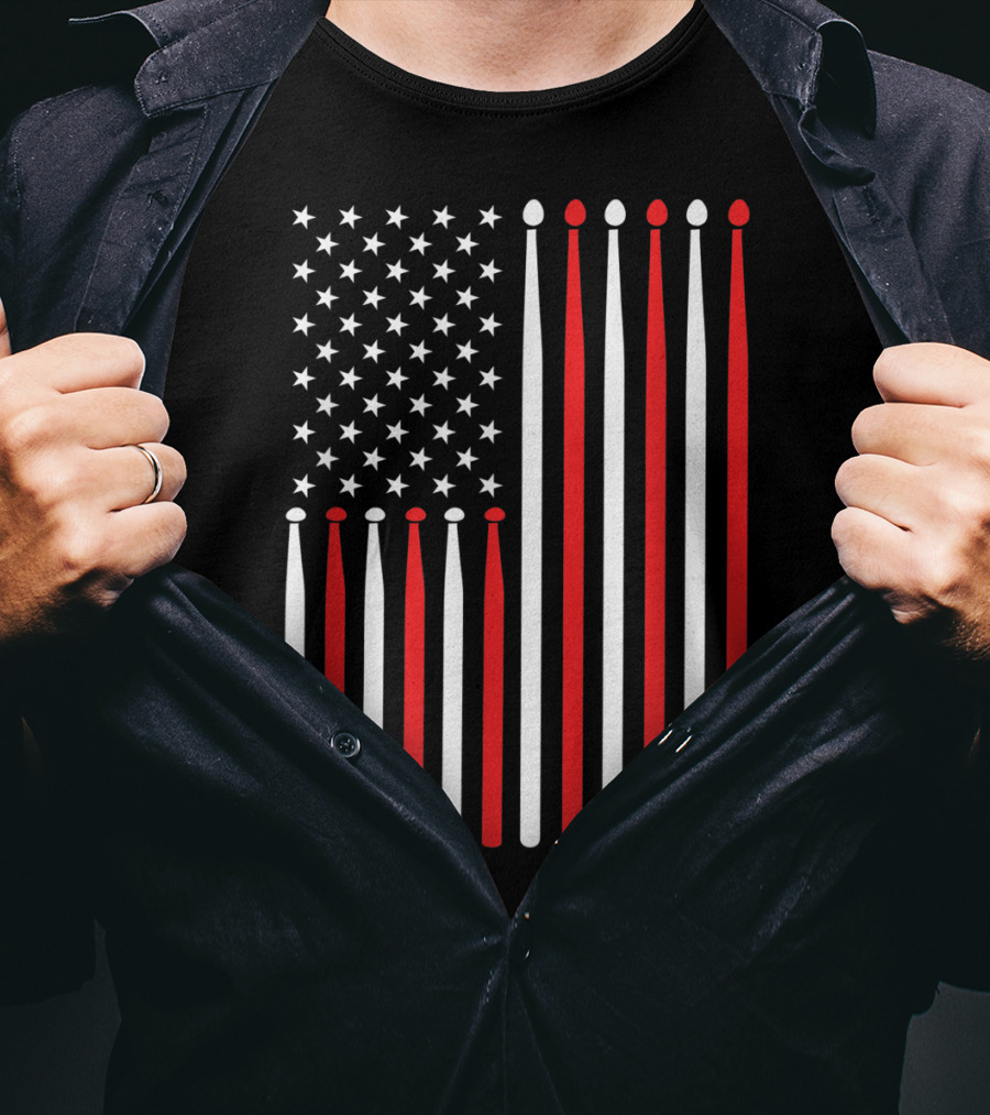 American Flag Drumsticks USA Drummer Musicians Patriotic T-Shirt