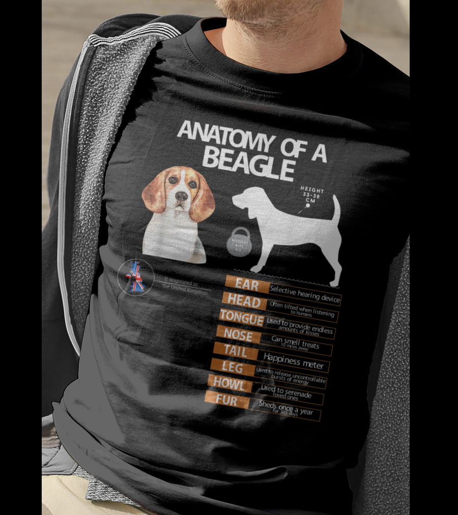 Anatomy Of A Beagle Ear Head Tongue Nose Tail Leg Howl Fur Mom Grandma Dad T-Shirt