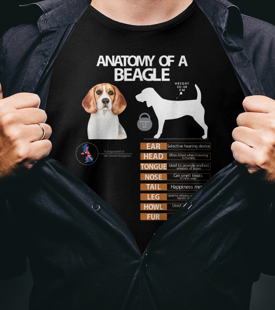 Anatomy Of A Beagle Ear Head Tongue Nose Tail Leg Howl Fur Mom Grandma Dad T-Shirt