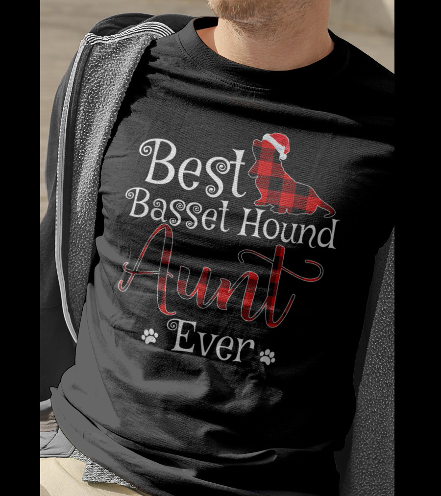 Best Basset Hound Aunt Ever Plaid Christmas Hat T-Shirt