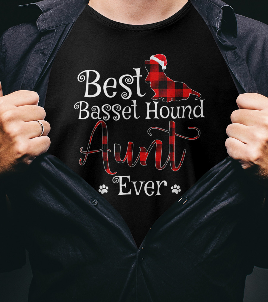 Best Basset Hound Aunt Ever Plaid Christmas Hat T-Shirt