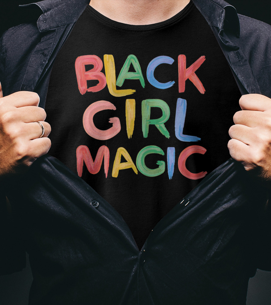 Black Girl Magic Melanin Pride Colorful Paint Text T-Shirt